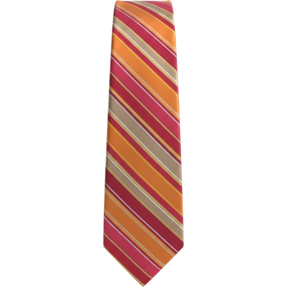 Ike Behar New York Mens Silk Tie Orange Red Gold Striped Hand Tailored USA